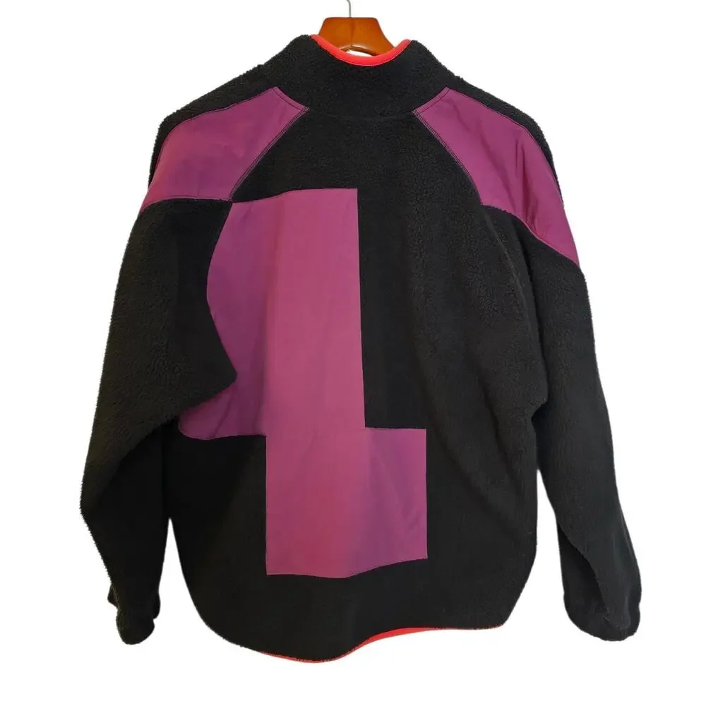 BDG Urban Outfitters Bruce Fleece Spliced Zip Up Jacket in Black/Plum/Orange